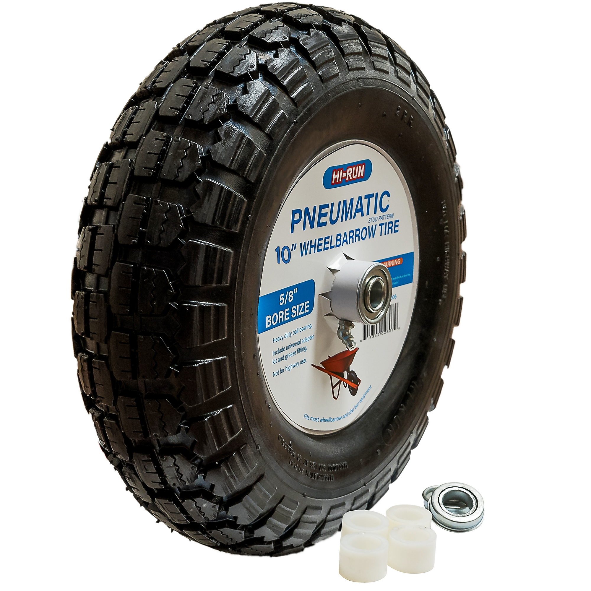 HI-RUN, Wheelbarrow Tire Assembly, Pneumatic, Stud, Tire Size 10 Model# WB1003